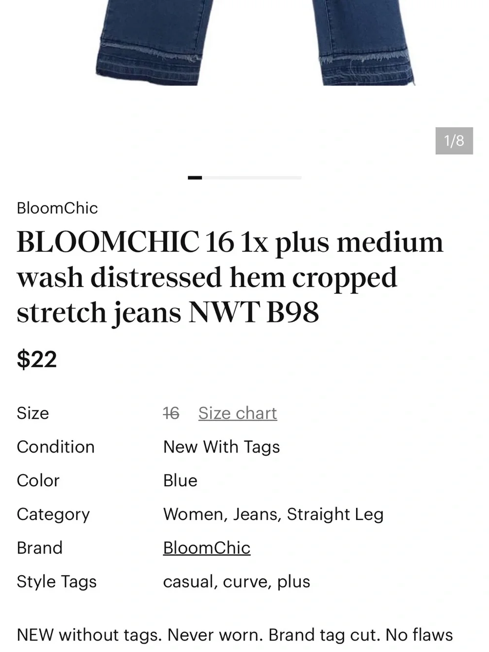 BloomChic Crop Denim Jeans in Medium Blue size 16